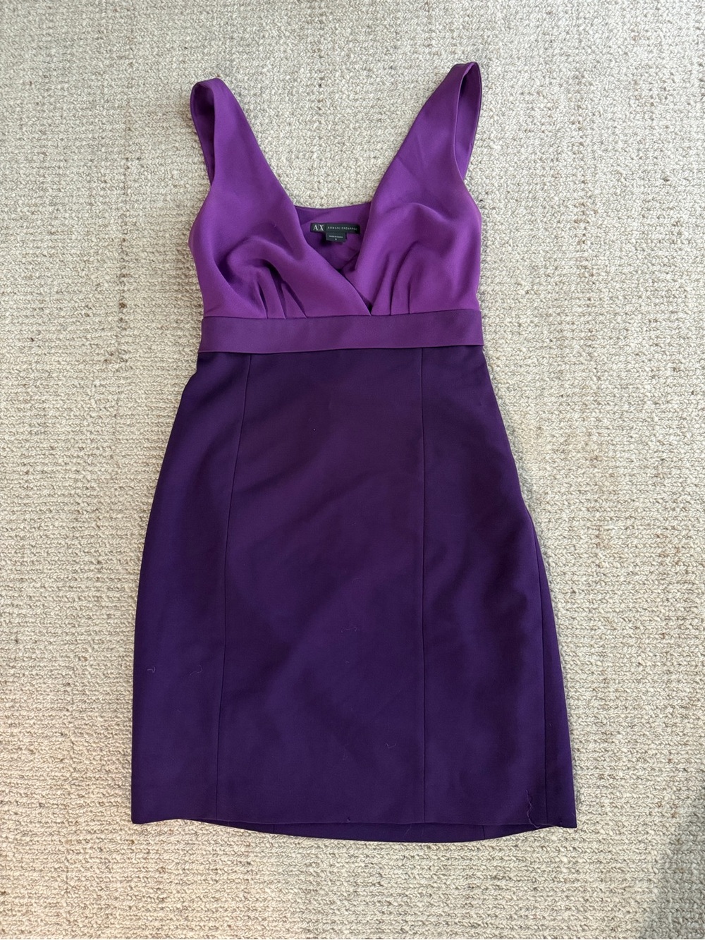 A/X ARMANI EXCHANGE Two-Tone Purple V-Neck Mini Dress